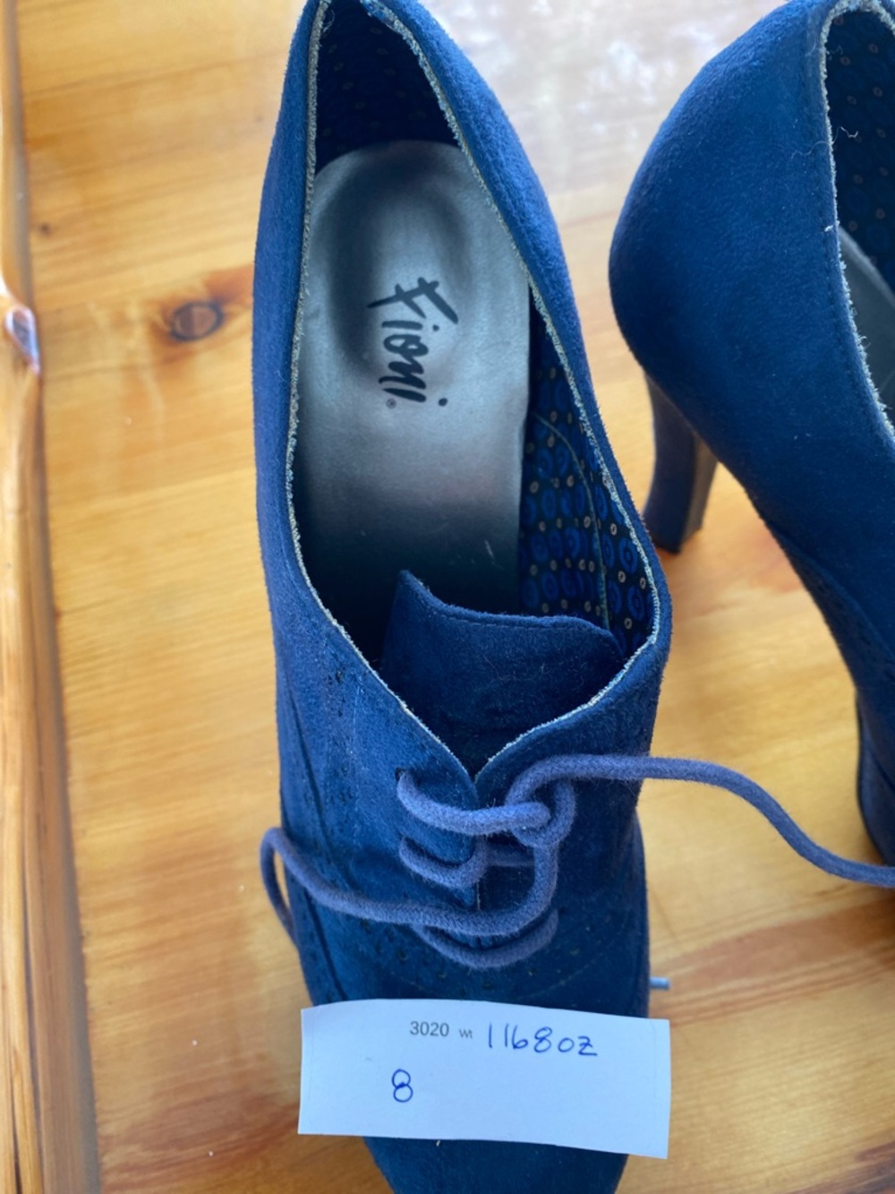 FIONI Clothing Blue Suede Lace-Up Oxford Heels - Picture 5 of 9